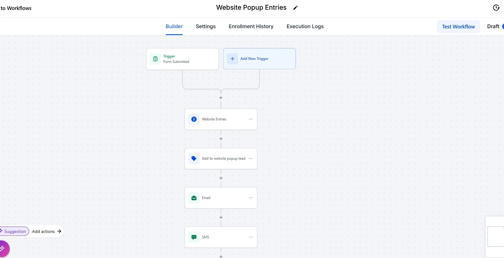 Workflow screenshot: popup form entries handled automatically